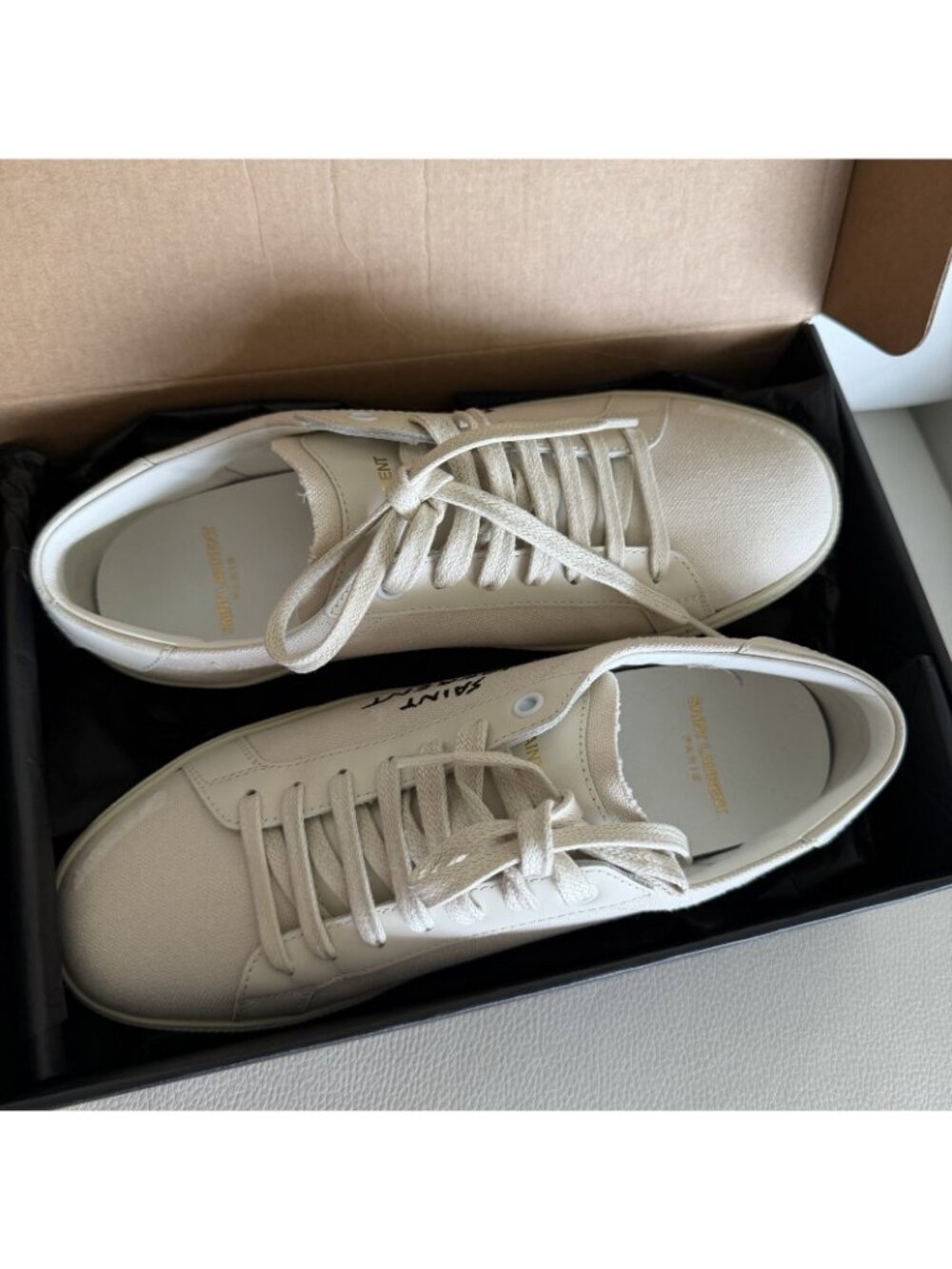 NEW SAINT LAURENT SL/06 Court Cotton Beige Sneakers Sz 37.5 - Picture 9 of 12